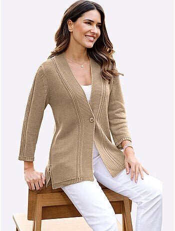 Veste en tricot à encolure en v et manches 3/4 avec ajourés - taille standard - moda vilona