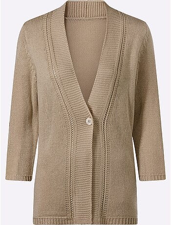 Veste en tricot à encolure en v et manches 3/4 avec ajourés - taille standard - moda vilona
