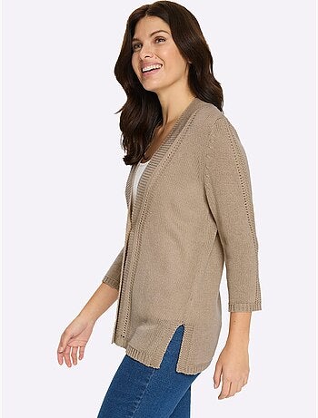 Veste en tricot à encolure en v et manches 3/4 avec ajourés - taille standard - moda vilona