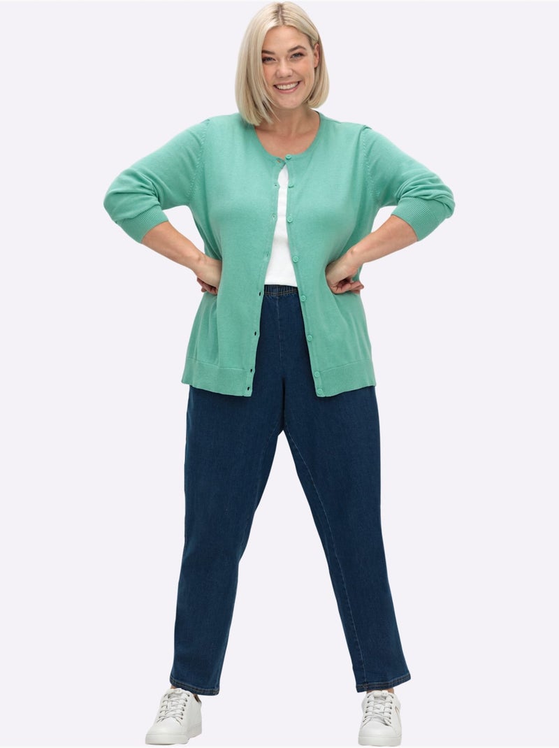 Veste en tricot à encolure ronde avec boutons et manches côtelées - taille standard - moda vilona Vert Sauge - Kiabi
