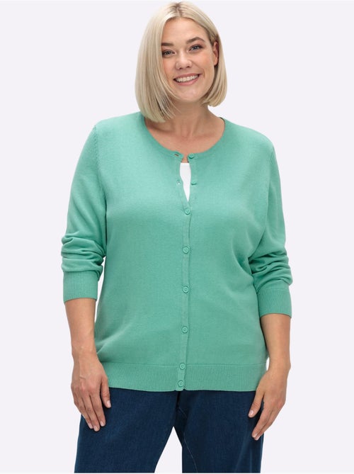 Veste en tricot à encolure ronde avec boutons et manches côtelées - taille standard - moda vilona - Kiabi
