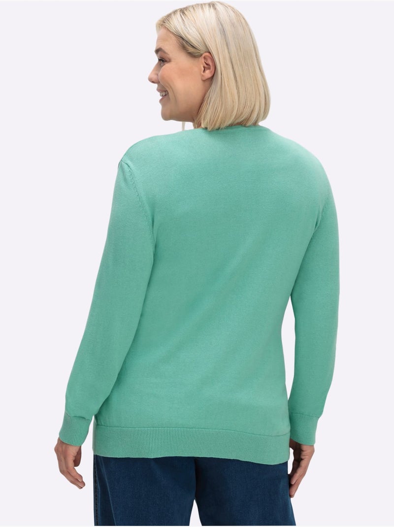 Veste en tricot à encolure ronde avec boutons et manches côtelées - taille standard - moda vilona Vert Sauge - Kiabi