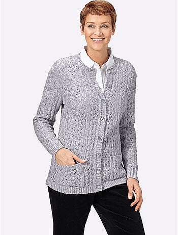 Veste en tricot à col rond avec motif ajouré et poches - Taille standard - Witt