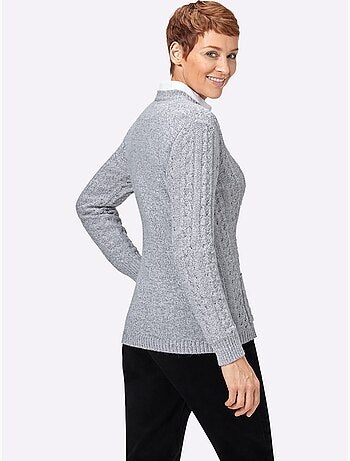 Veste en tricot à col rond avec motif ajouré et poches - Taille standard - Witt