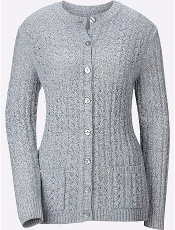 Veste en tricot à col rond avec motif ajouré et poches - Taille standard - Witt