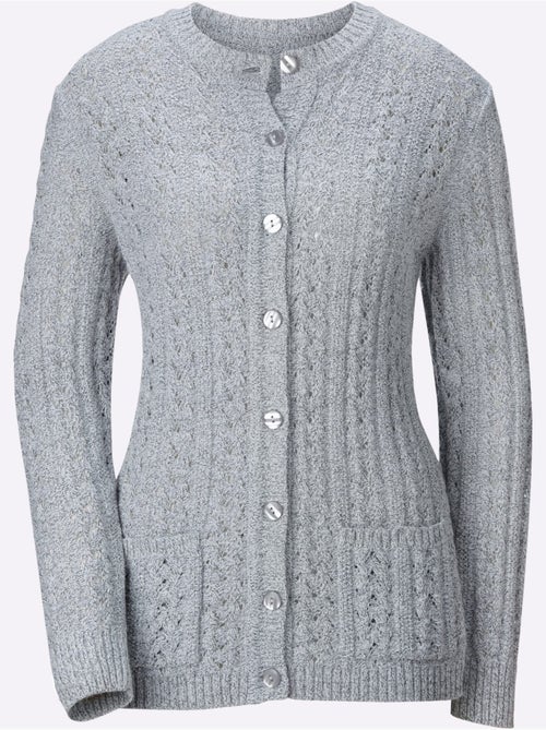 Veste en tricot à motif ajouré avec poches et patte de boutonnage - Taille standard - Witt - Kiabi