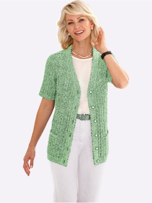 Veste en tricot ajouré à col v et manches courtes avec poches plaquées - taille standard - witt - Kiabi