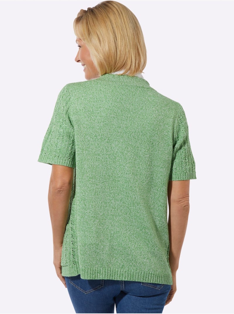 Veste en tricot ajouré à col v et manches courtes avec poches plaquées - taille standard - witt Vert - Kiabi