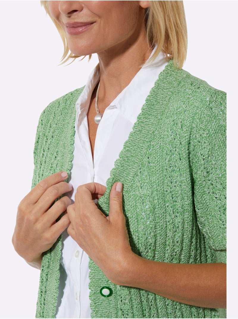 Veste en tricot ajouré à col v et manches courtes avec poches plaquées - taille standard - witt Vert - Kiabi