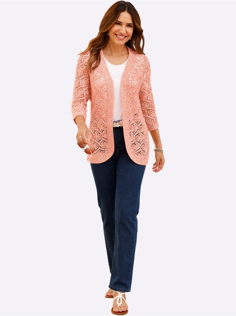 Veste en tricot ajouré à manches 3/4 avec motif léger - Taille standard - Moda Vilona Orange - Kiabi