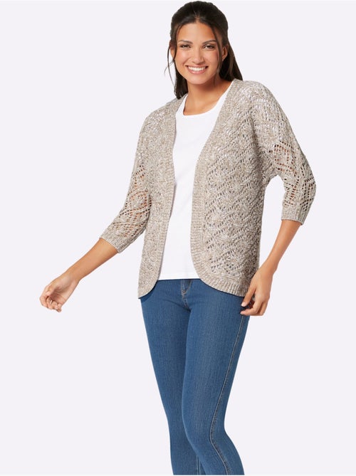 Veste en tricot ajouré à manches 3/4 et motif léger - Taille standard - Moda Vilona - Kiabi Veste en tricot ajouré à manches 3/4 et motif léger - Taille standard - Moda Vilona - Kiabi