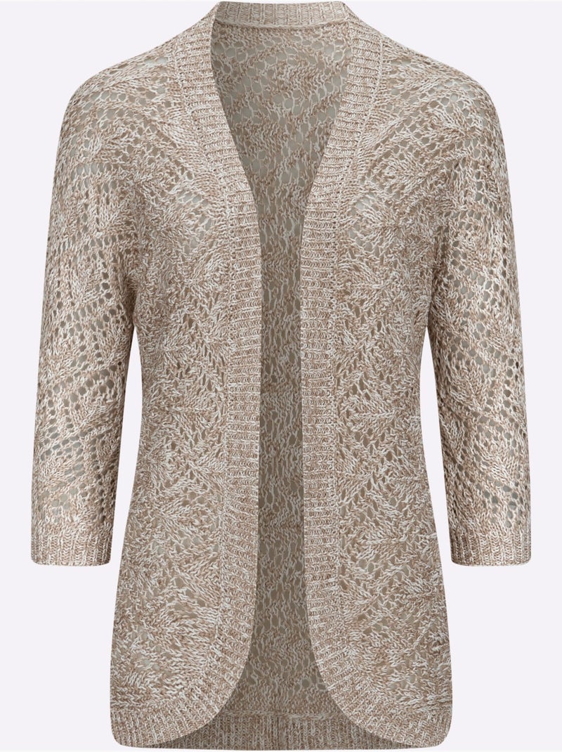 Veste en tricot ajouré à manches 3/4 et motif léger - Taille standard - Moda Vilona Ecru - Kiabi