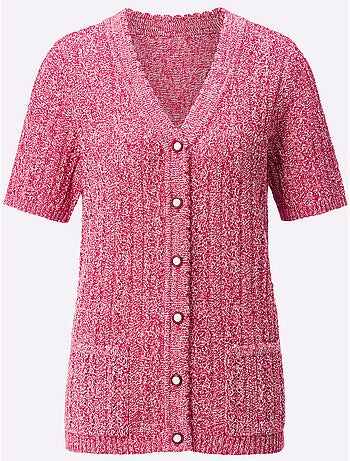Veste en tricot ajouré à col V et manches courtes avec poches plaquées - Taille standard - Witt