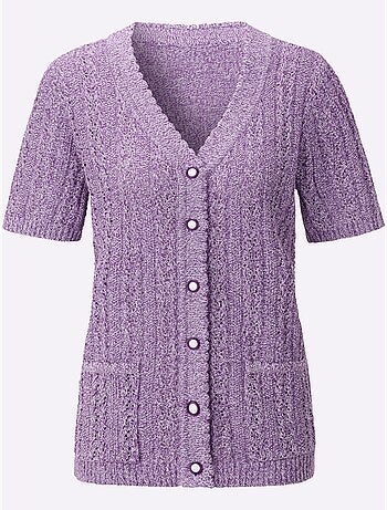 Veste en tricot ajouré à col v et manches courtes - taille standard - witt