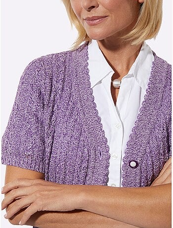 Veste en tricot ajouré à col v et manches courtes - taille standard - witt