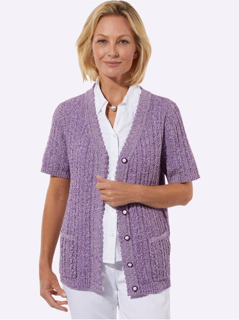 Veste en tricot ajouré avec col v et manches courtes - taille standard - witt Violet - Kiabi