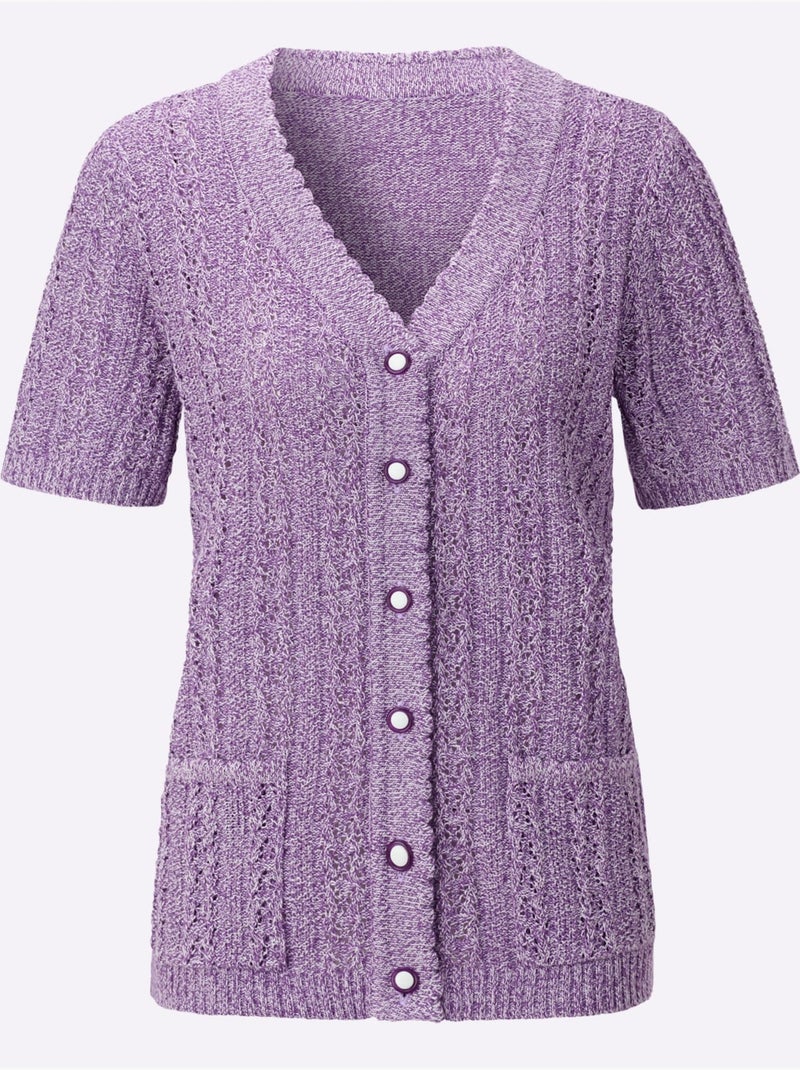 Veste en tricot ajouré avec col v et manches courtes - taille standard - witt Violet - Kiabi