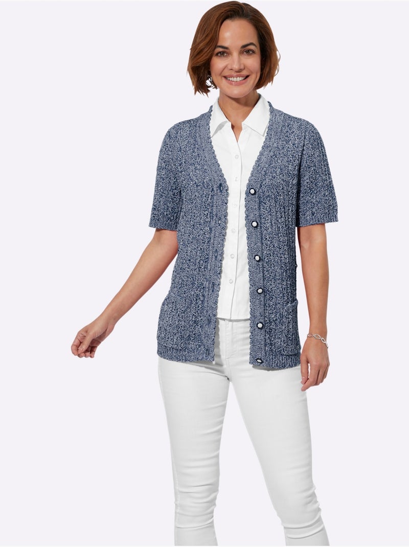 Veste En Tricot Ajouré Fils Chinés - Taille Standard - Witt Bleu marine - Kiabi