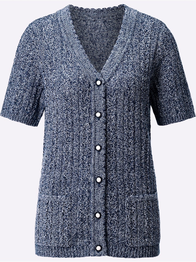 Veste En Tricot Ajouré Fils Chinés - Taille Standard - Witt Bleu marine - Kiabi