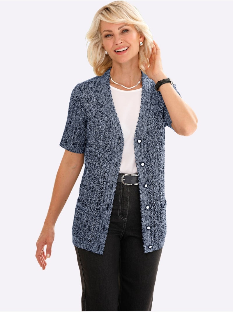 Veste En Tricot Ajouré Fils Chinés - Taille Standard - Witt Bleu marine - Kiabi
