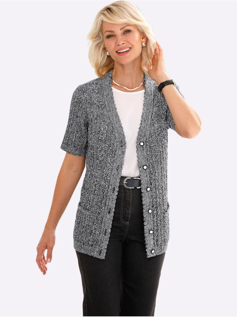 Veste En Tricot Ajouré Fils Chinés - Taille Standard - Witt Noir Gris - Kiabi