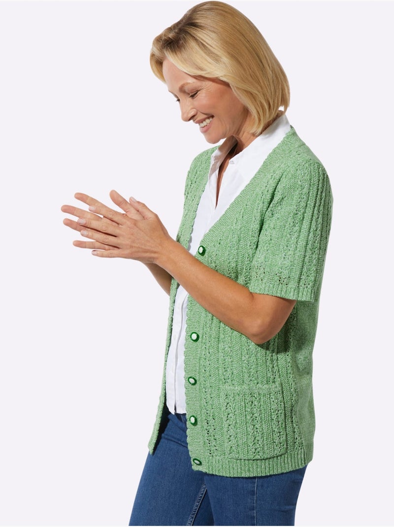 Veste En Tricot Ajouré Fils Chinés - Taille Standard - Witt Vert - Kiabi