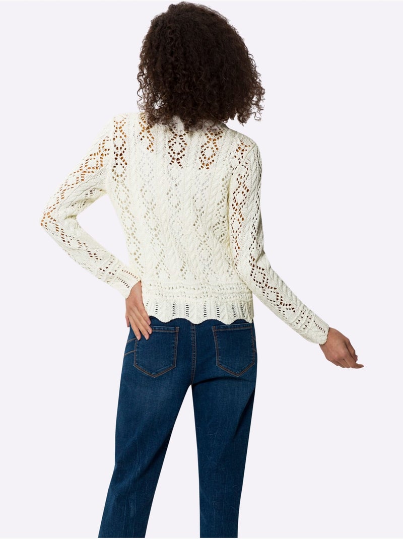 Veste En Tricot Ajouré Motif Ajouré Intégral - Taille Standard - helline Ivoire - Kiabi