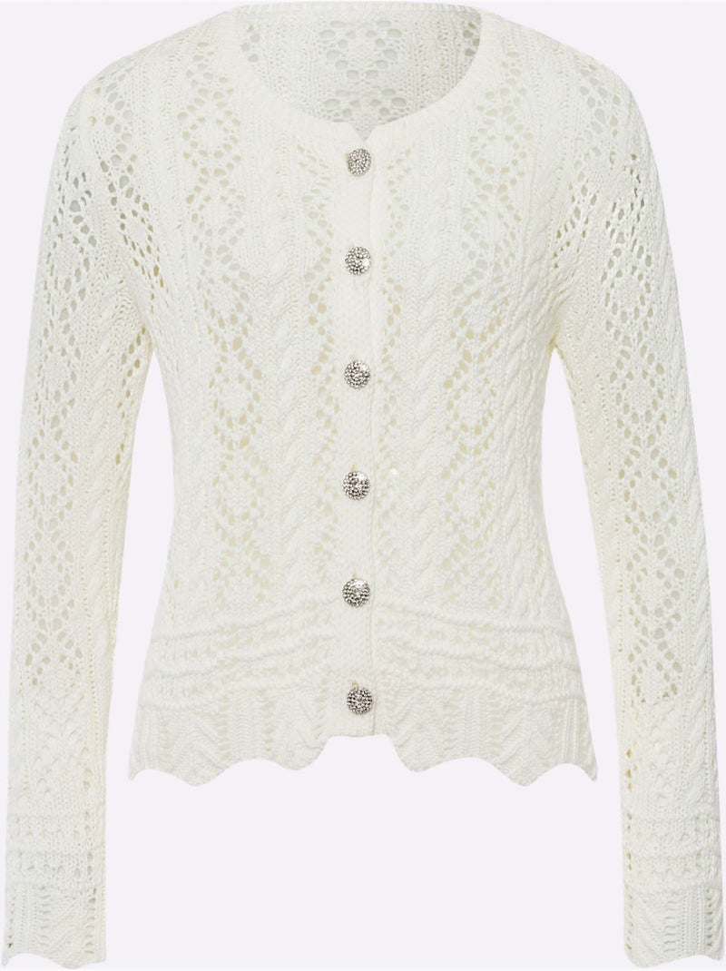 Veste En Tricot Ajouré Motif Ajouré Intégral - Taille Standard - helline Ivoire - Kiabi