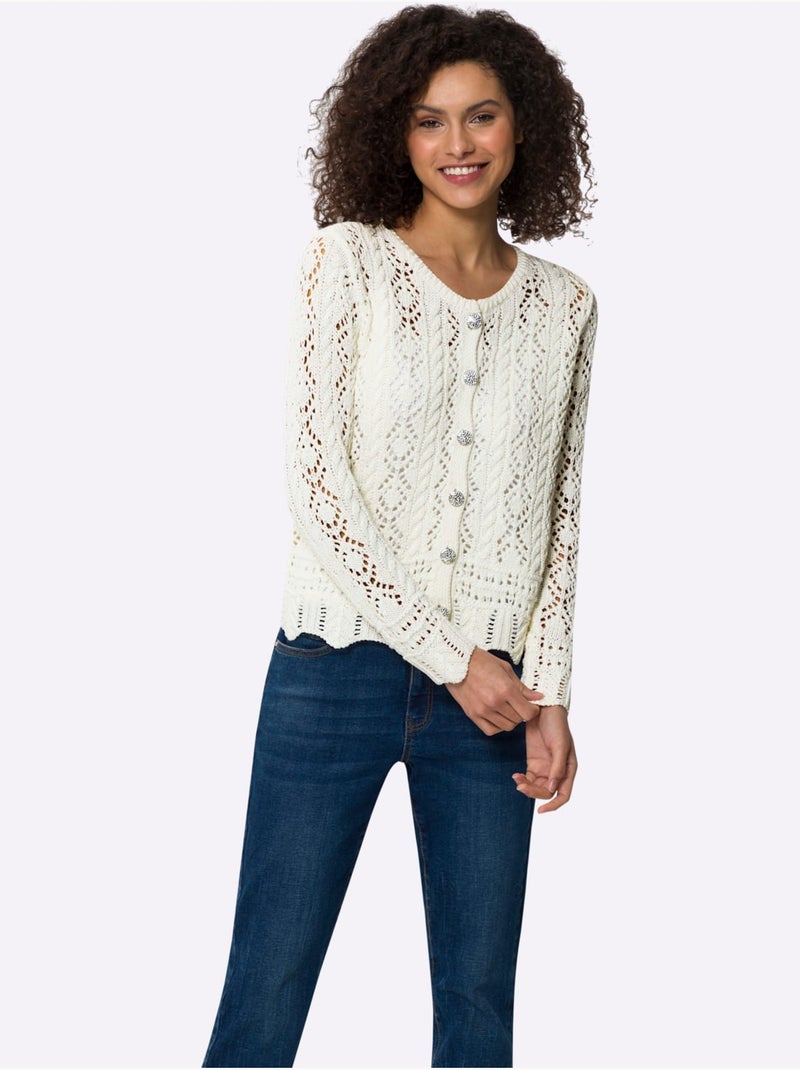 Veste En Tricot Ajouré Motif Ajouré Intégral - Taille Standard - helline Ivoire - Kiabi