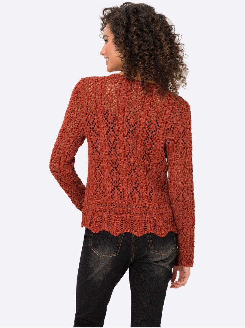 Veste En Tricot Ajouré Motif Ajouré Intégral - Taille Standard - helline Rouge - Kiabi