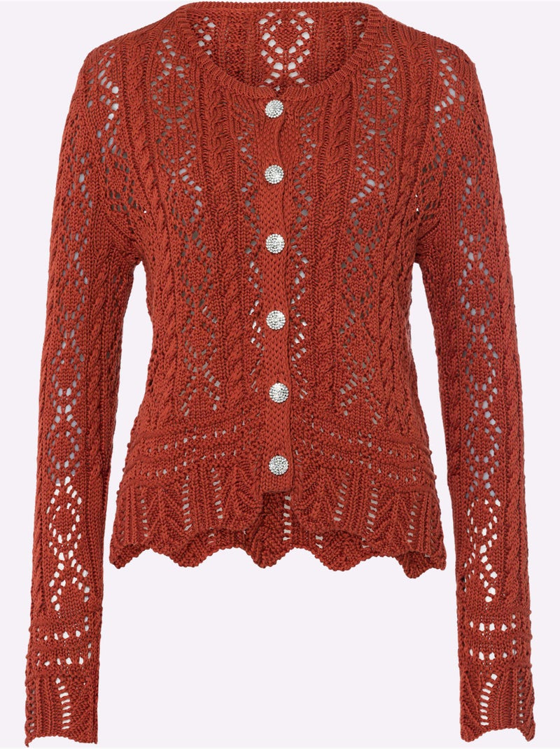 Veste En Tricot Ajouré Motif Ajouré Intégral - Taille Standard - helline Rouge - Kiabi