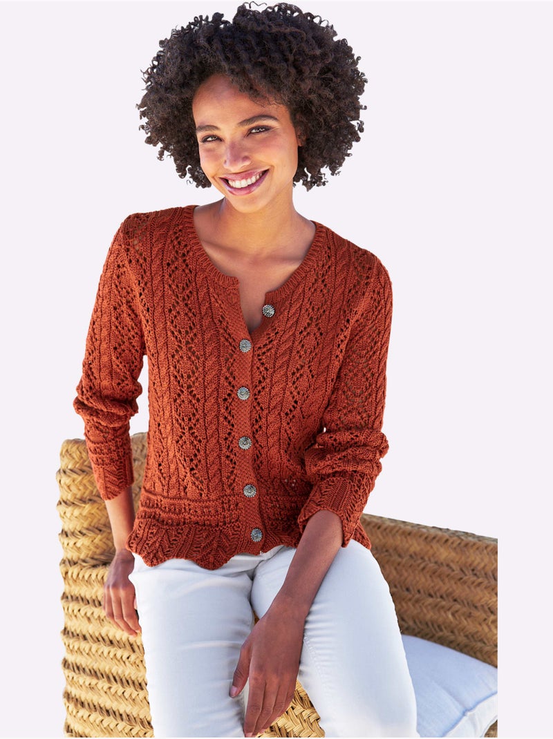 Veste En Tricot Ajouré Motif Ajouré Intégral - Taille Standard - helline Rouge - Kiabi