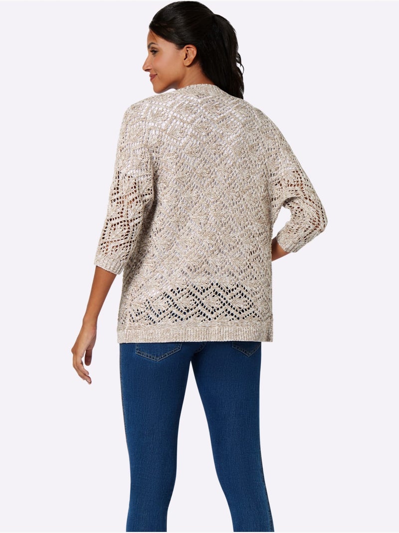 Veste En Tricot Ajouré Motif Ajouré Léger - Taille Standard - Moda Vilona Ecru - Kiabi