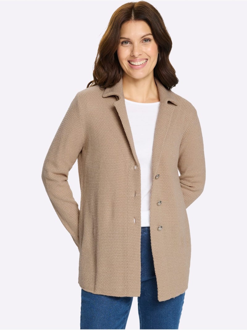 Veste en tricot avec col à revers et manches trois-quarts - Taille standard - Moda Vilona Beige - Kiabi