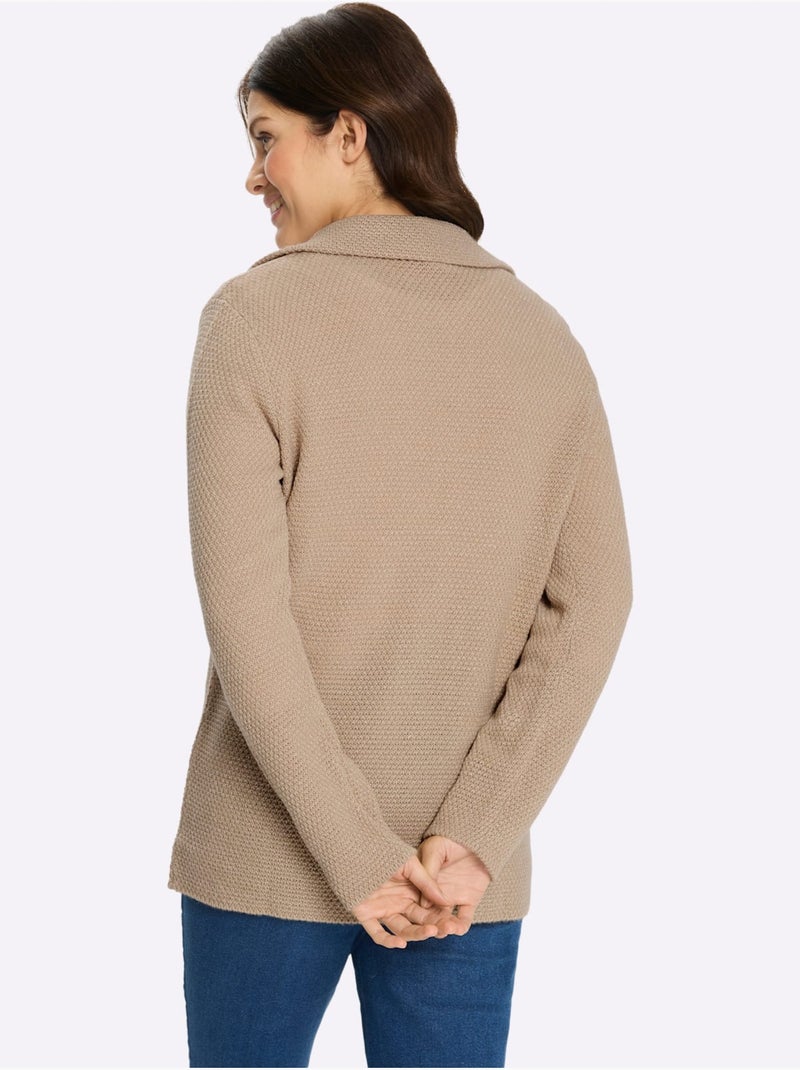 Veste en tricot avec col à revers et manches trois-quarts - Taille standard - Moda Vilona Beige - Kiabi