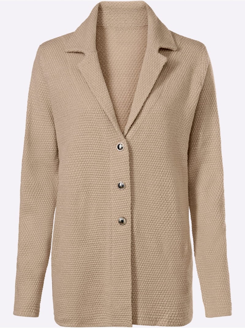 Veste en tricot avec col à revers et manches trois-quarts - Taille standard - Moda Vilona Beige - Kiabi