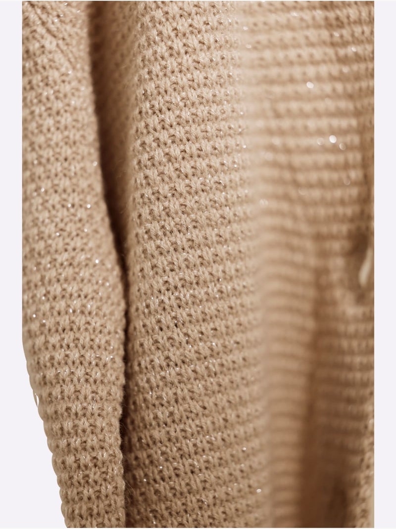 Veste en tricot avec col à revers et manches trois-quarts - Taille standard - Moda Vilona Beige - Kiabi