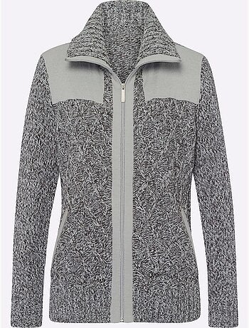 Veste en tricot avec col à revers et motifs géométriques - Taille longue - Moda Vilona