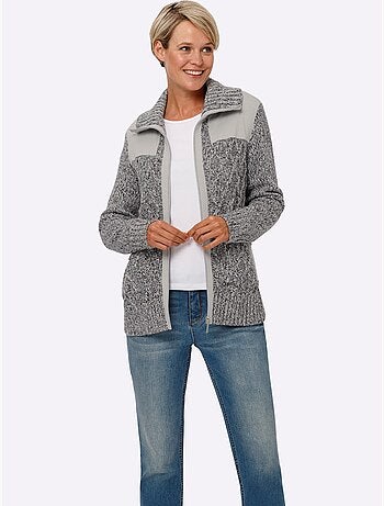 Veste en tricot avec col à revers et motifs géométriques - Taille longue - Moda Vilona