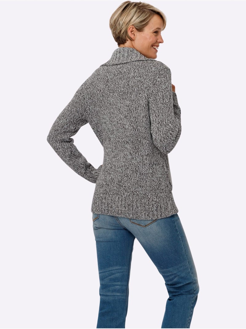 Veste en tricot avec col à revers et poches raglan - Taille longue - Moda Vilona Gris Blanc - Kiabi