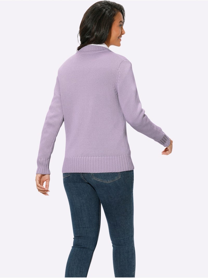 Veste en tricot avec col montant et glissière à finitions côtelées - Taille standard - Witt Parme - Kiabi