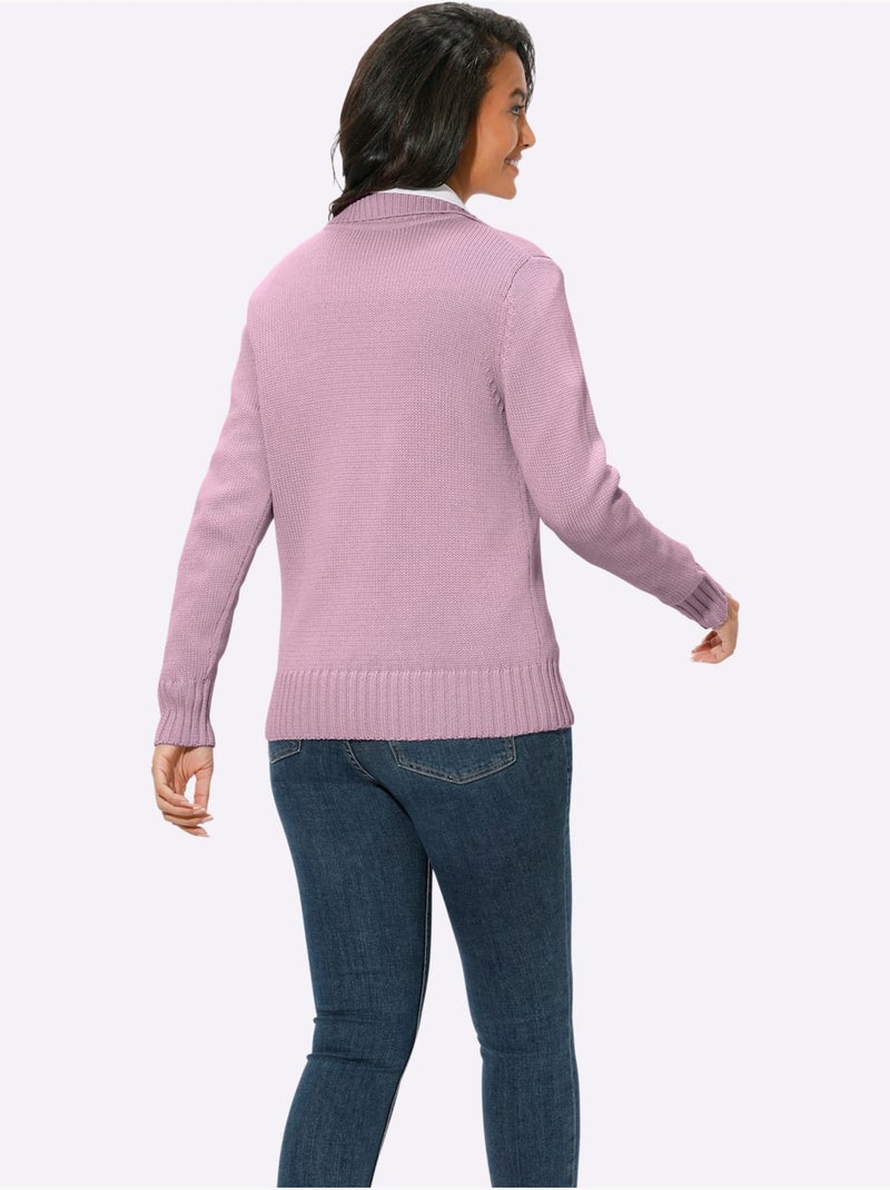 Veste en tricot avec col montant et glissière à finitions côtelées - Taille standard - Witt Rose - Kiabi