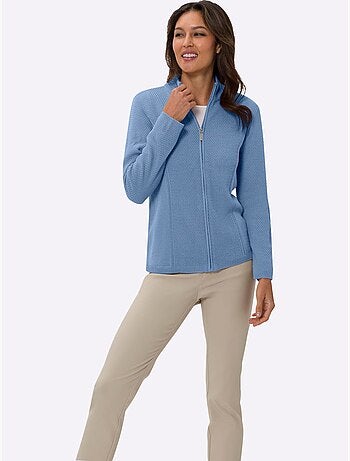Veste en tricot avec col montant et glissière à motif tricoté - taille standard - moda vilona