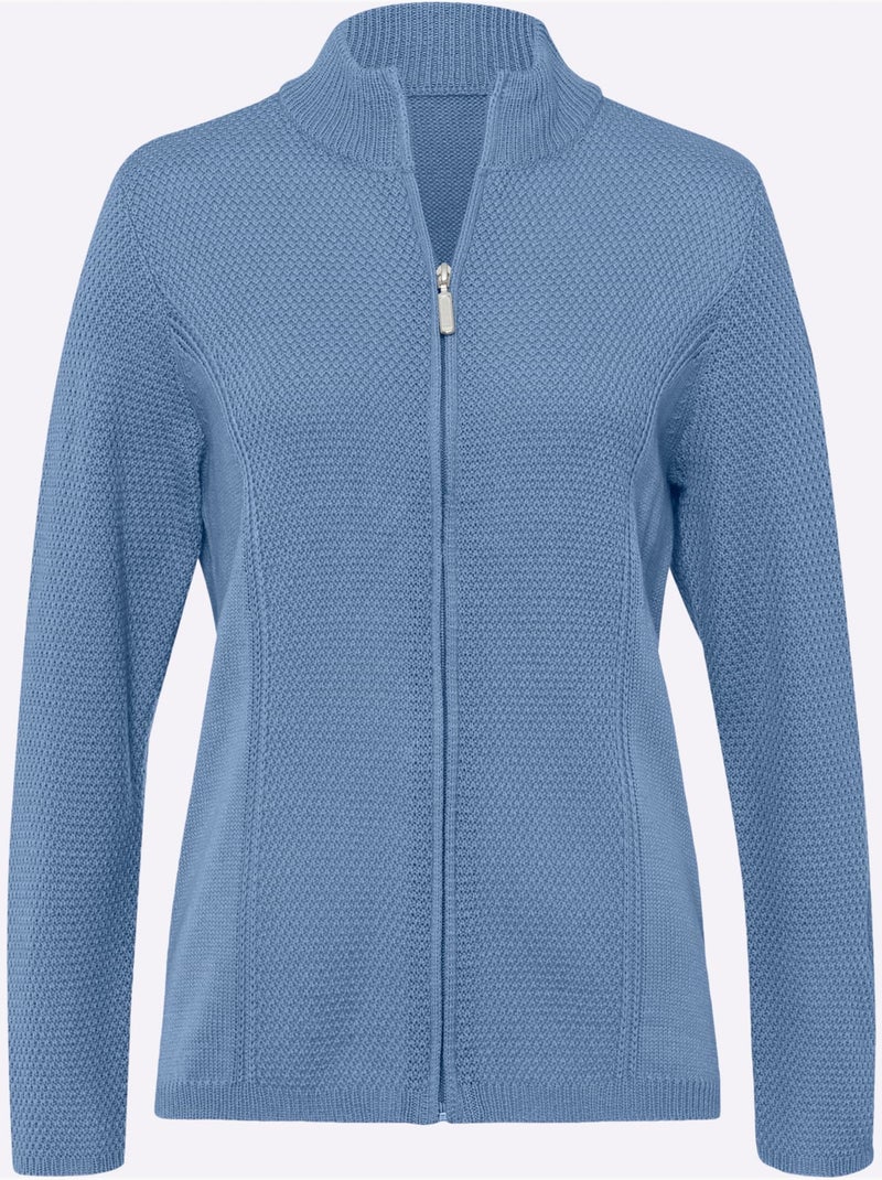 Veste en tricot avec col montant et glissière à motif tricoté - taille standard - moda vilona Bleu - Kiabi