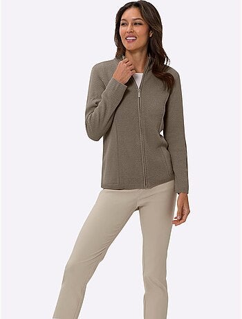 Veste en tricot avec col montant et glissière à motif tricoté - taille standard - moda vilona