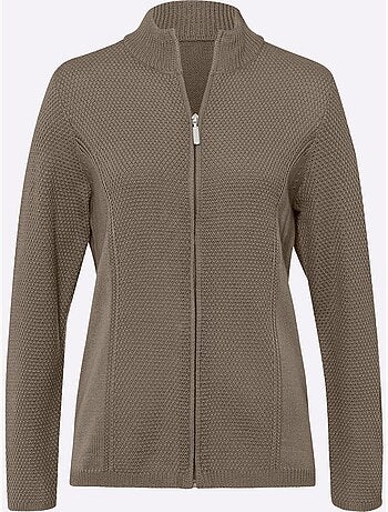 Veste en tricot avec col montant et glissière à motif tricoté - taille standard - moda vilona