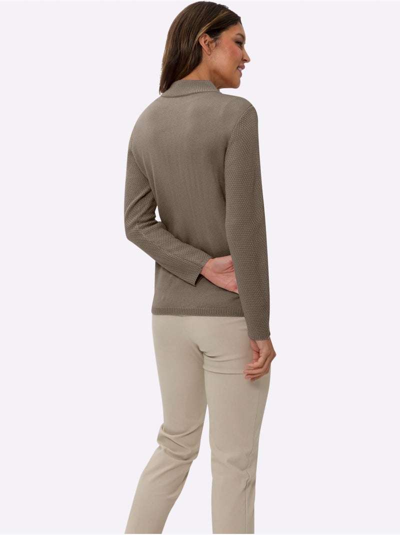 Veste en tricot avec col montant et manches longues à motif tricoté - taille standard - moda vilona Gris taupe - Kiabi