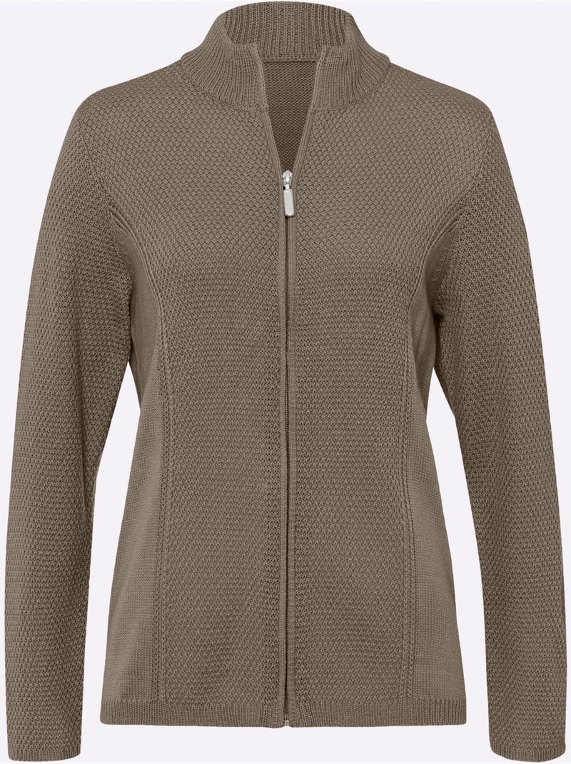 Veste en tricot avec col montant et manches longues à motif tricoté - taille standard - moda vilona Gris taupe - Kiabi