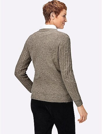 Veste en tricot à col rond avec motif ajouré et poches - Taille standard - Witt