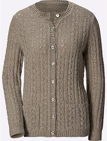 Veste en tricot à col rond avec motif ajouré et poches - Taille standard - Witt